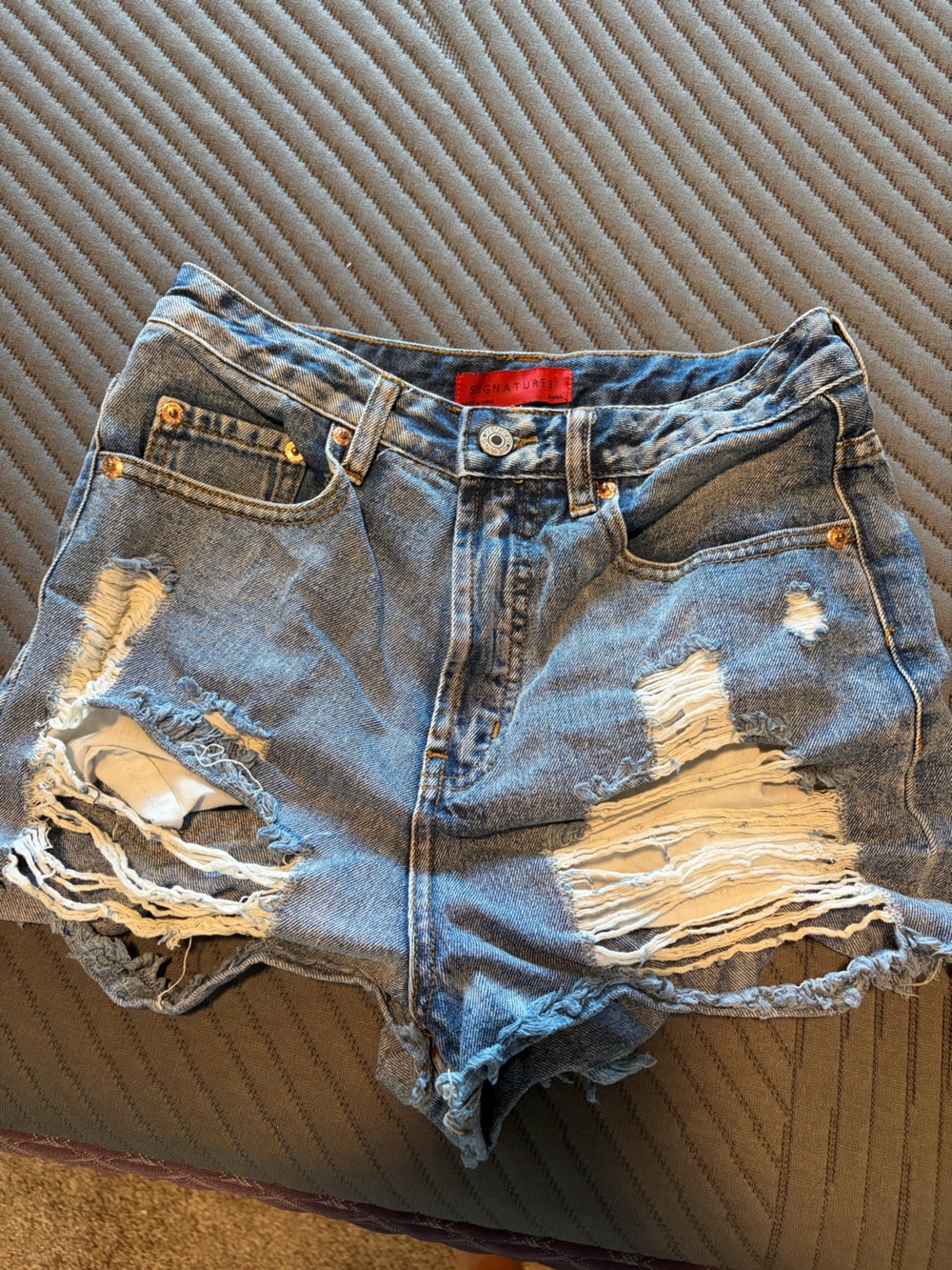 Signature 8 Distressed High-Rise Blue Denim Women’s Shorts